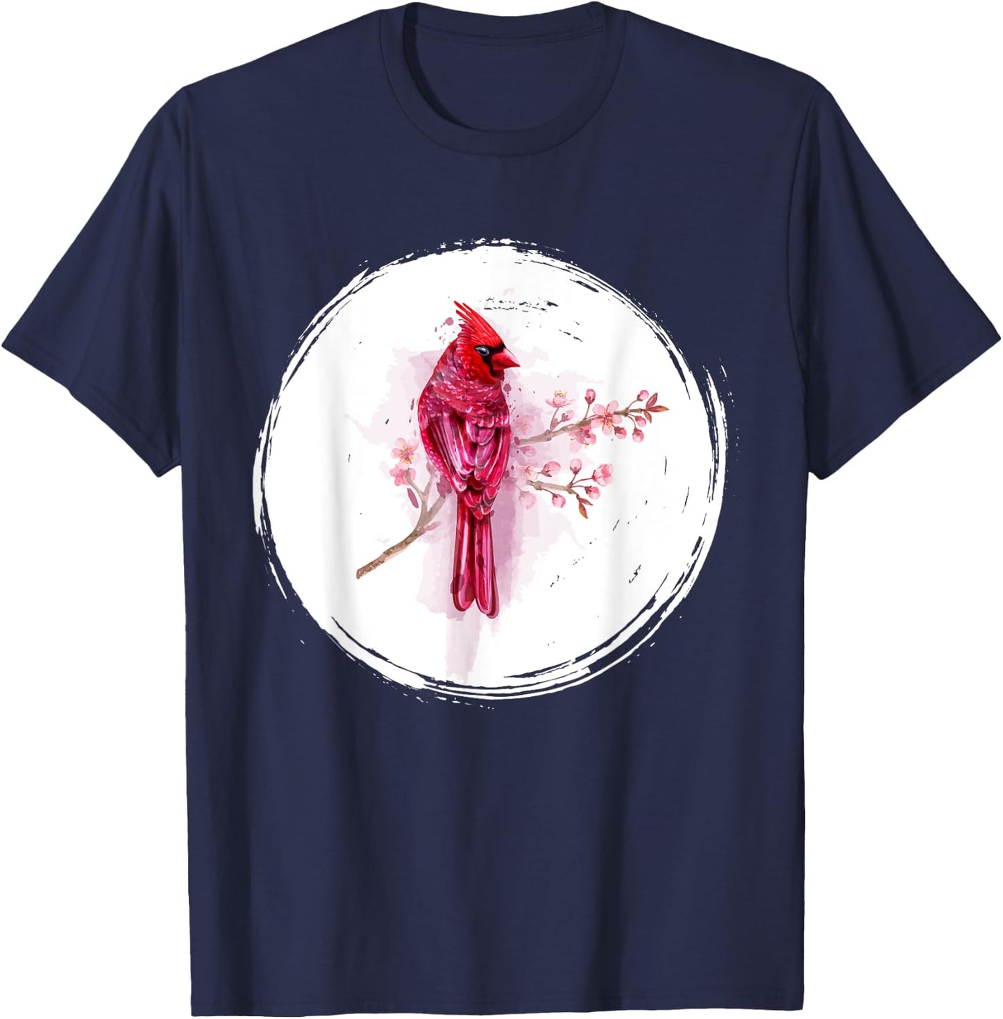 Vintage Cherry Blossom Bird Animal Sakura Red Cardinal T-Shirt - T-Shirt | Navy
