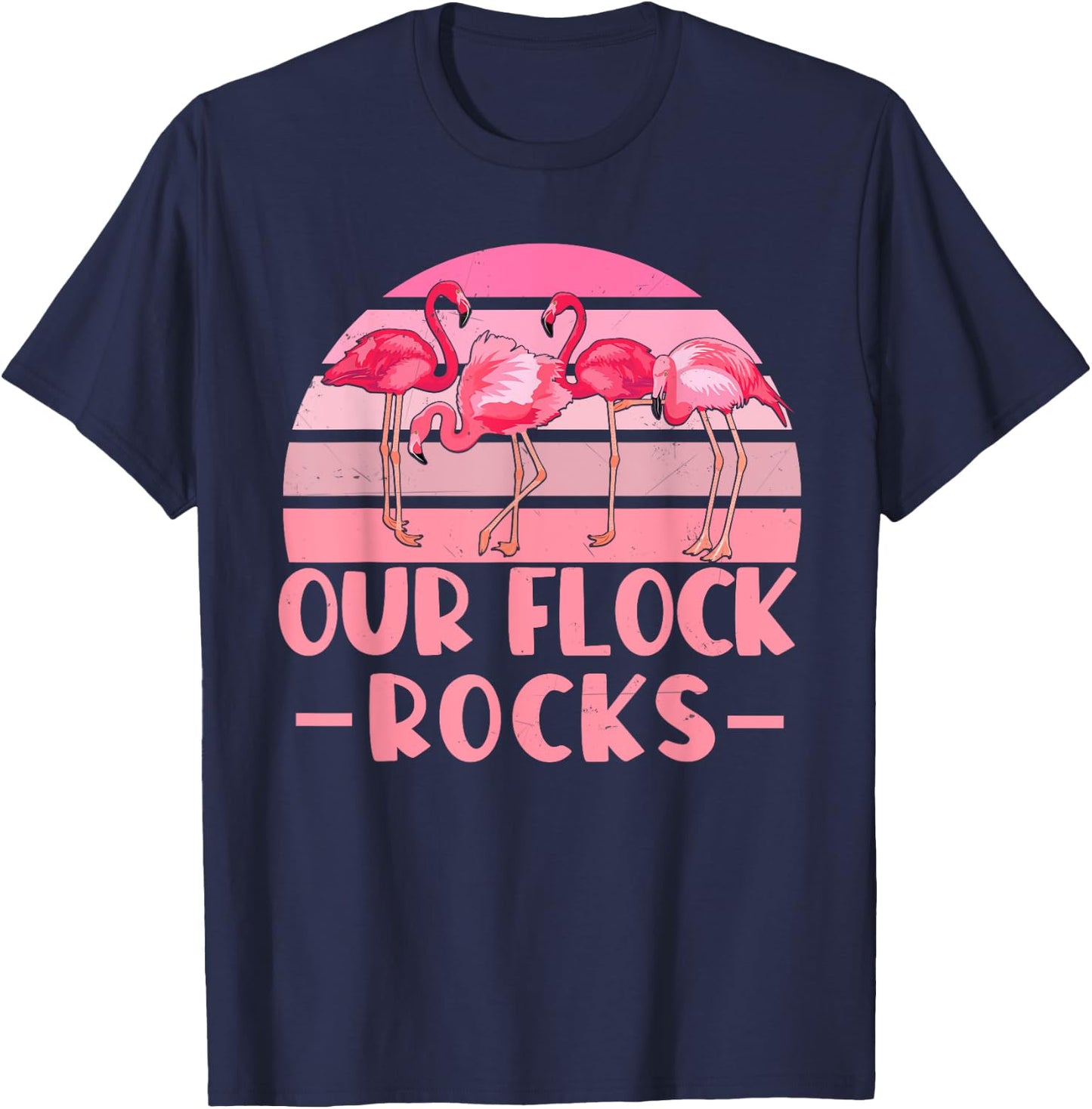 Our Flock Rocks Flamingos Lover Family Vacation Group T-Shirt - T-Shirt | Navy