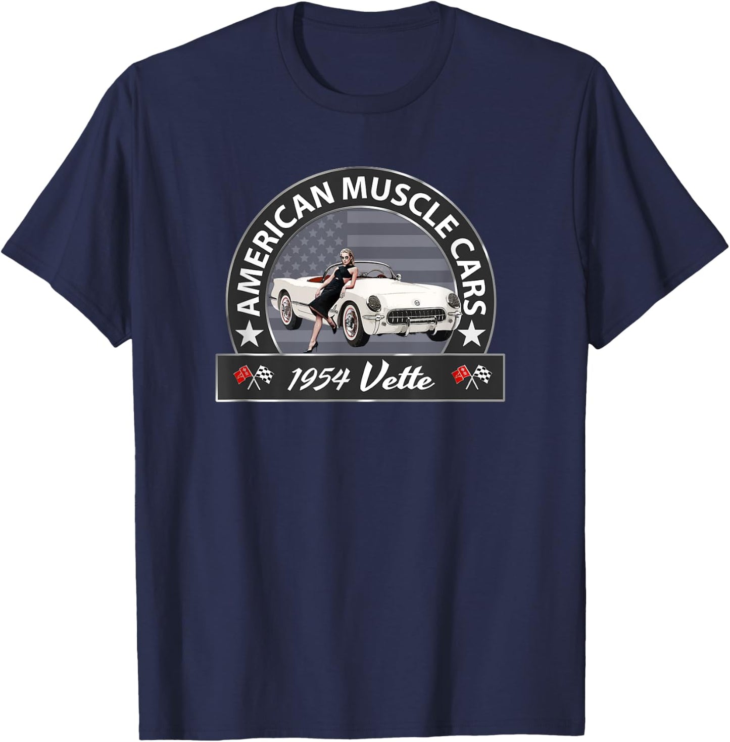 CLASSIC CARS, 1954 VETTE, ICONIC, VINTAGE SPORTS CARS, 1950s T-Shirt - T-Shirt | Navy