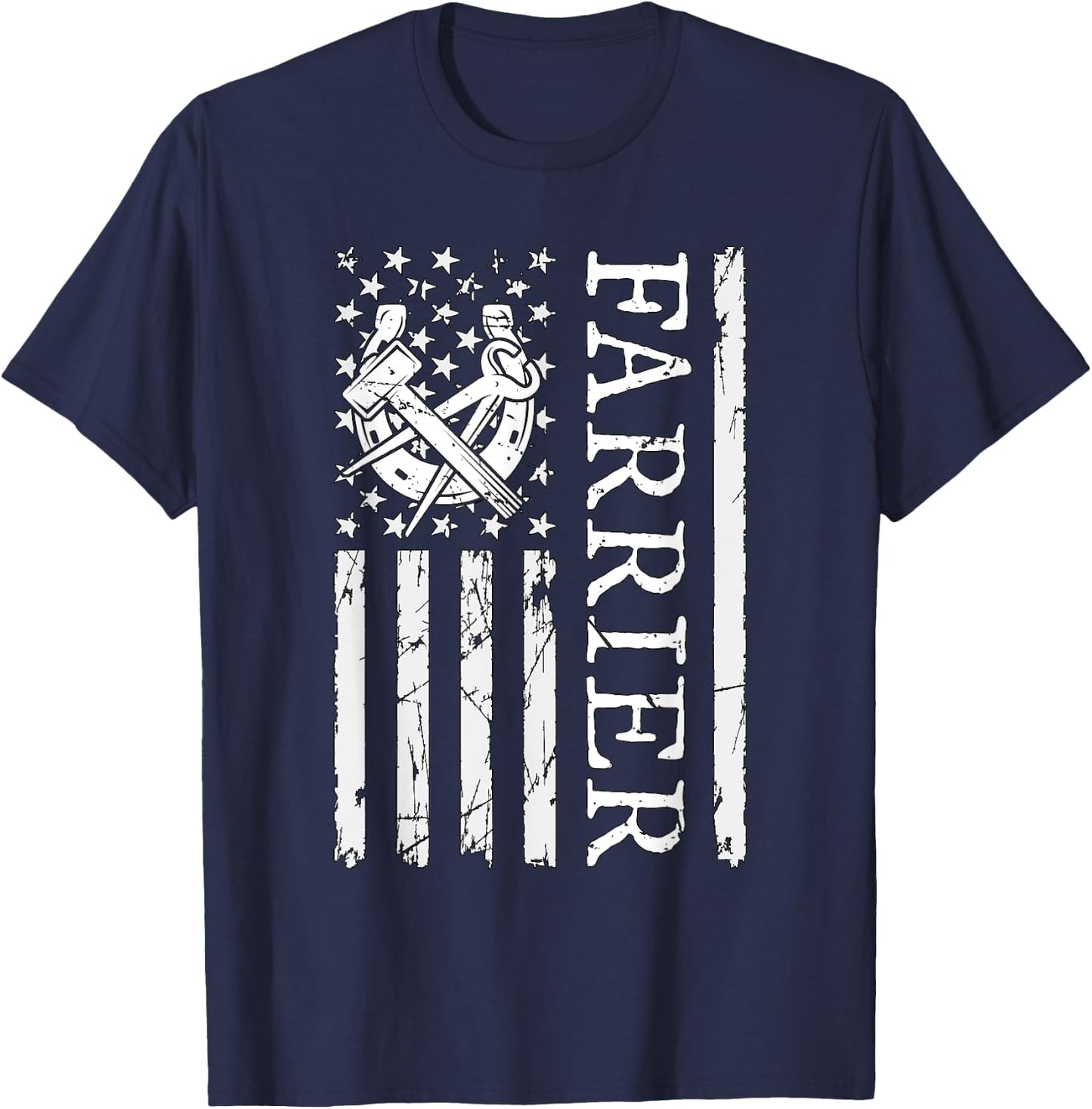Farrier Flag Loves Blacksmithing Metalworker Forging Farrier T-Shirt - T-Shirt | Navy