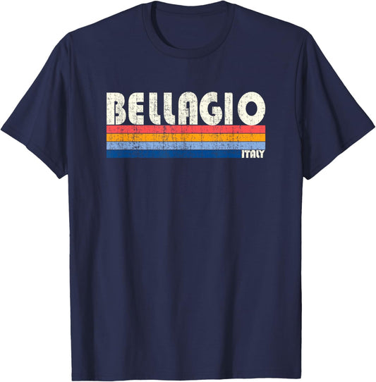 Bellagio, Italy Retro 70s 80s Style T-Shirt - T-Shirt | Navy