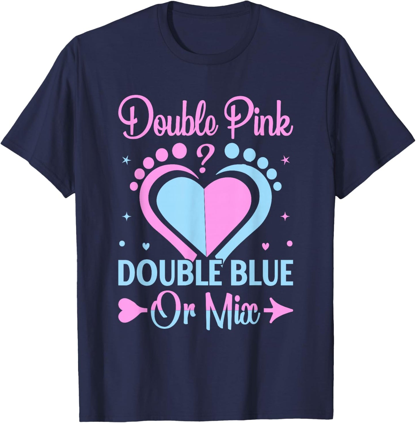 Double Pink Double Blue Mix Twin Gender Announcement Reveal T-Shirt - T-Shirt | Navy