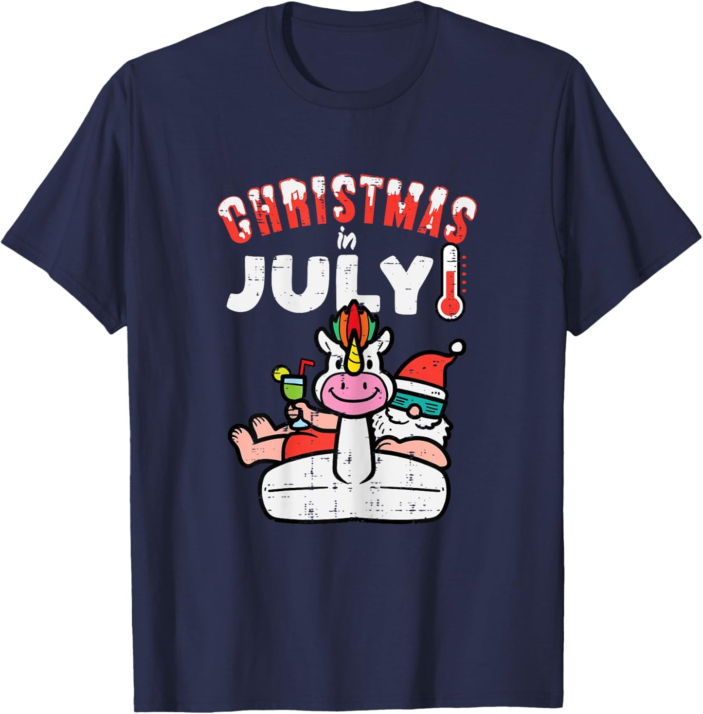Christmas July Santa Unicorn Float Xmas Girls Kids Toddler T-Shirt - T-Shirt | Navy