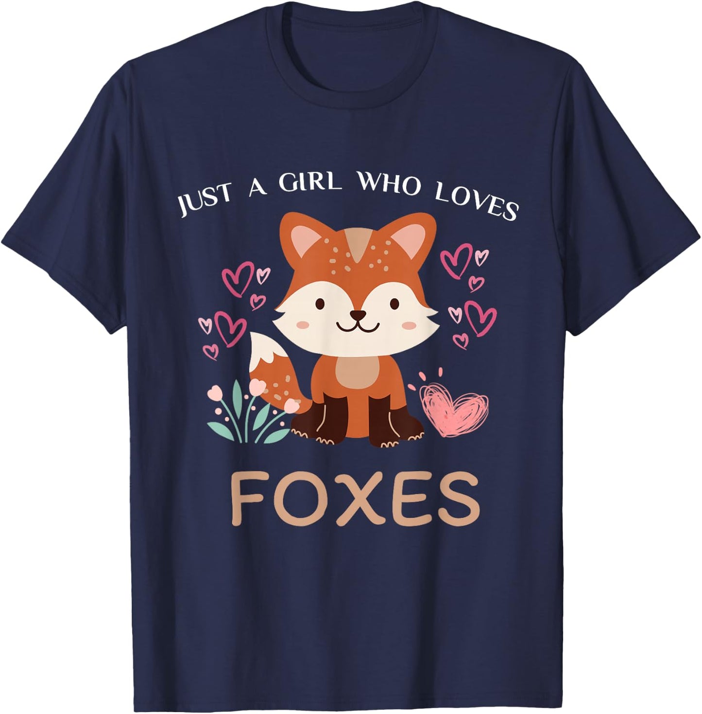 Just A Girl Who Loves Foxes - Kids Girls Cute Fox T-Shirt - T-Shirt | Navy