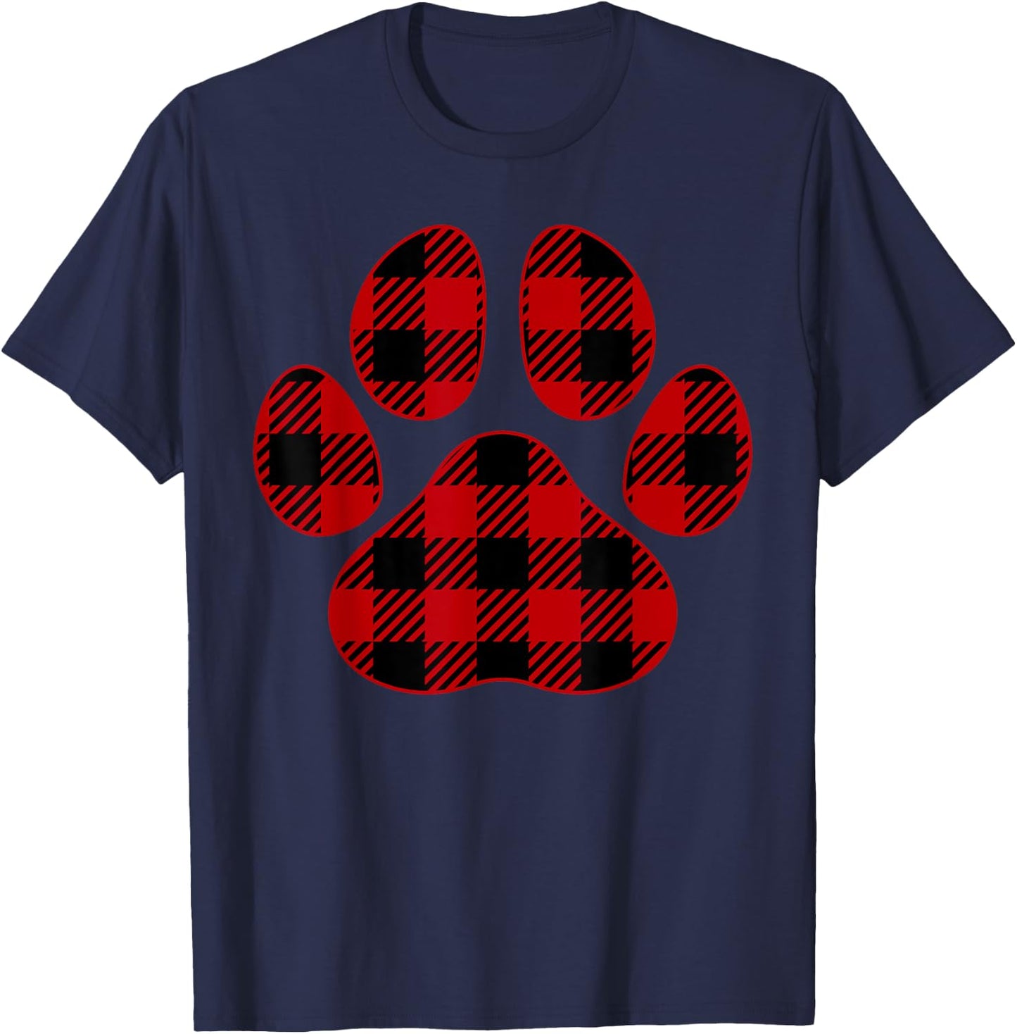 Cute Dog Lover Paw Print Plaid Pet Lover Red Plaid Paw Print Men Women Kids T-Shirt - T-Shirt | Navy