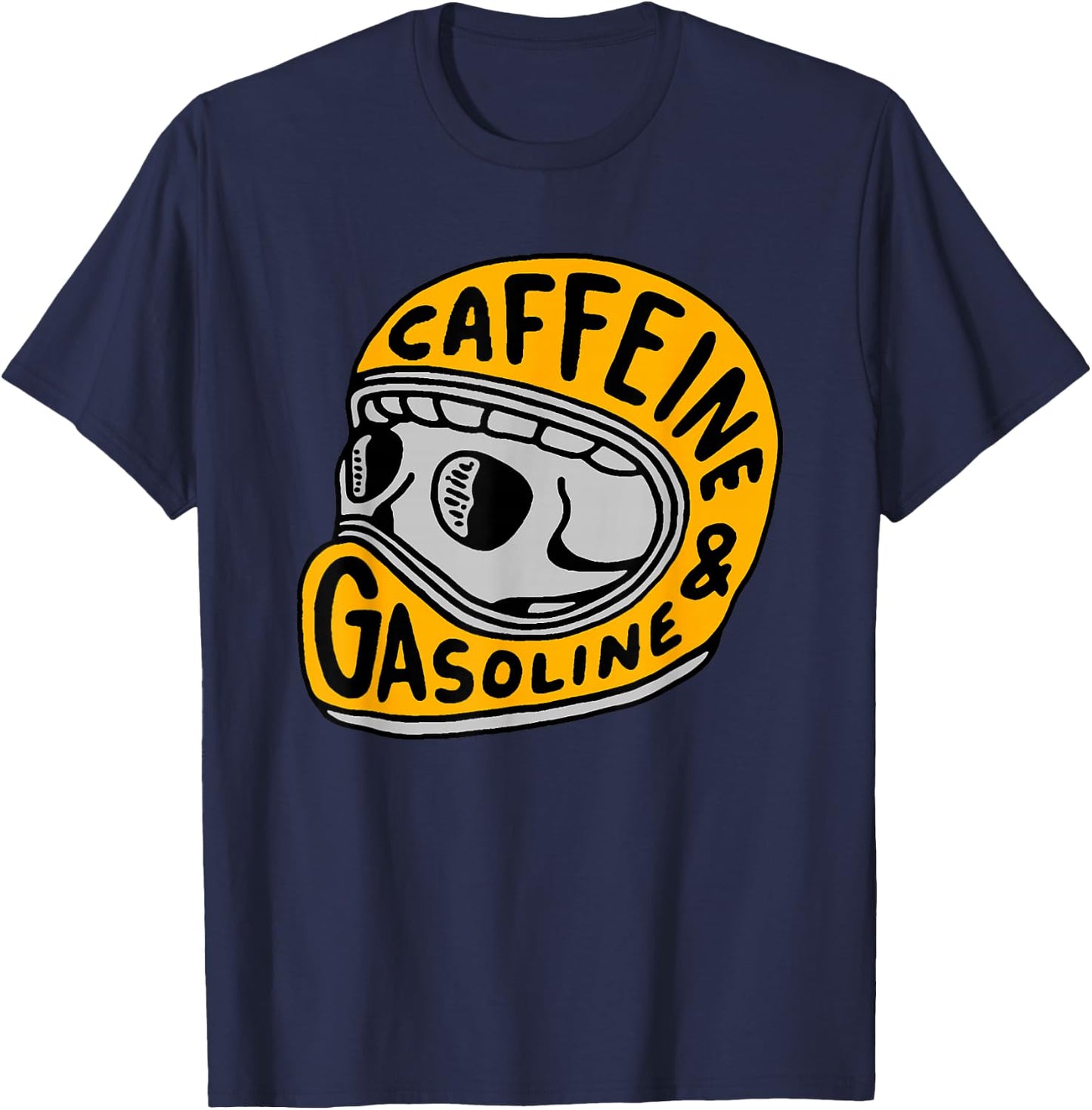 Caffeine and Gasoline Black Motorcycle Themed , -Adults, Small T-Shirt - T-Shirt | Navy