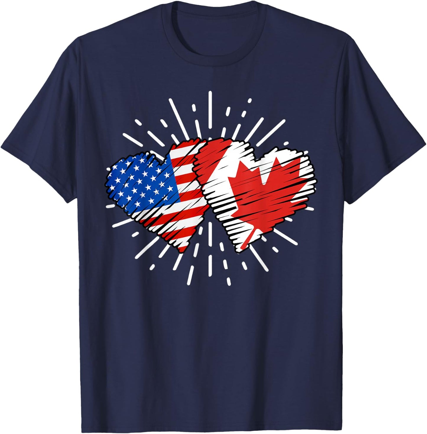 Canada USA Friendship Heart With Flags Matching T-Shirt - T-Shirt | Navy