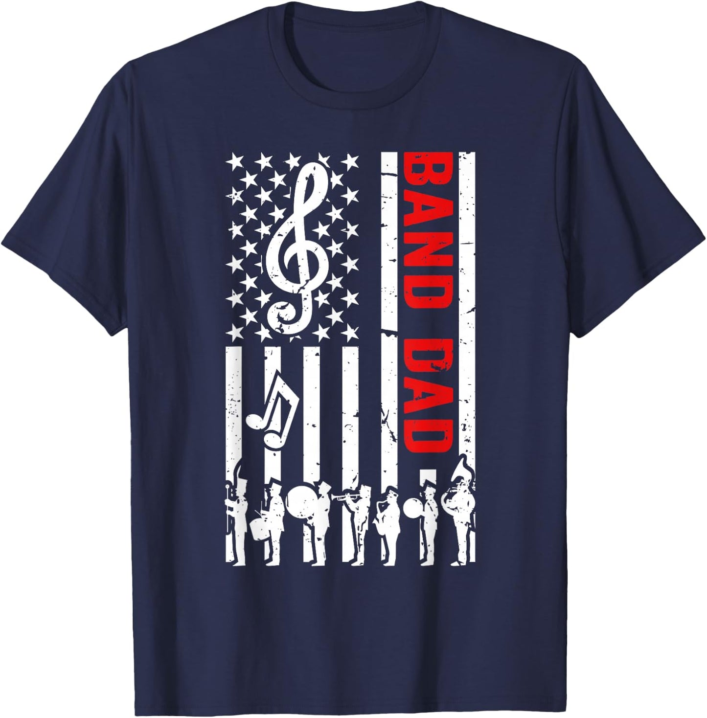 Band Dad American Flag Marching Band Dad T-Shirt - T-Shirt | Navy