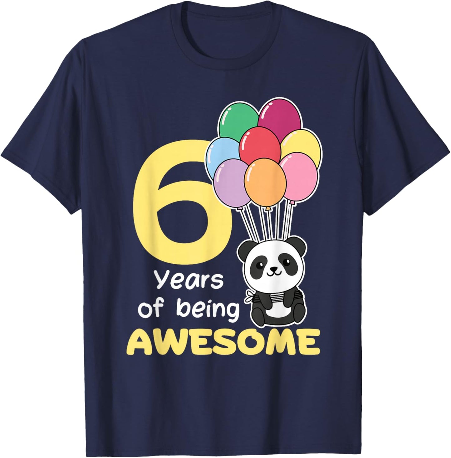 6th Birthday Panda for Kids 6 Years Old Panda T-Shirt - T-Shirt | Navy