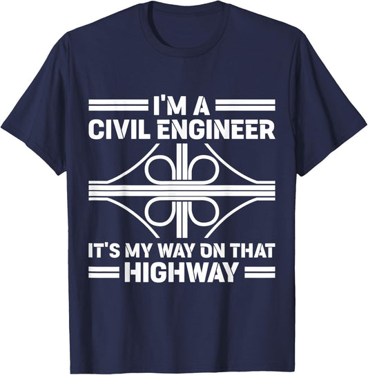 Civil Engineering & Civil Engineer -Adults Black Small Modern Short Sleeve T-Shirt - T-Shirt | Navy