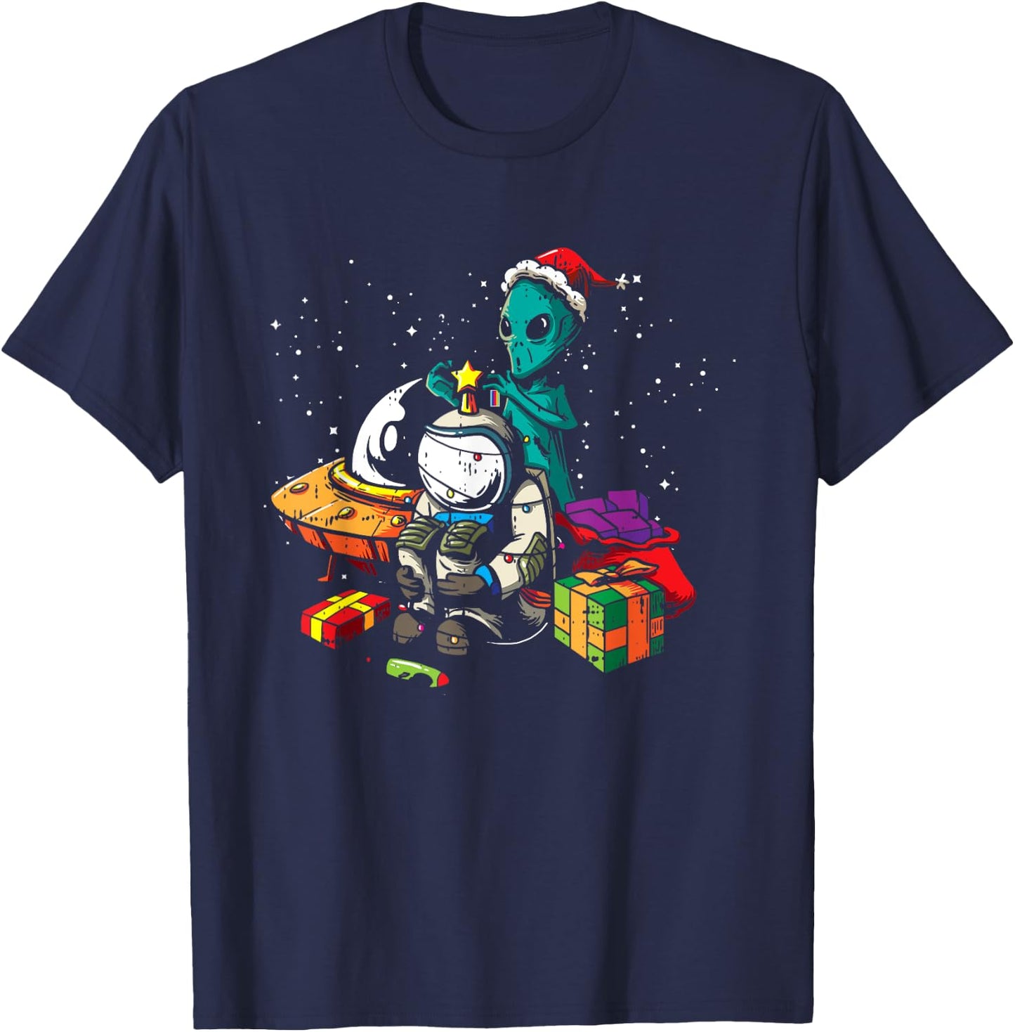 Alien Astronaut Christmas Tree Pajama Funny Space UFO X-Mas T-Shirt - T-Shirt | Navy