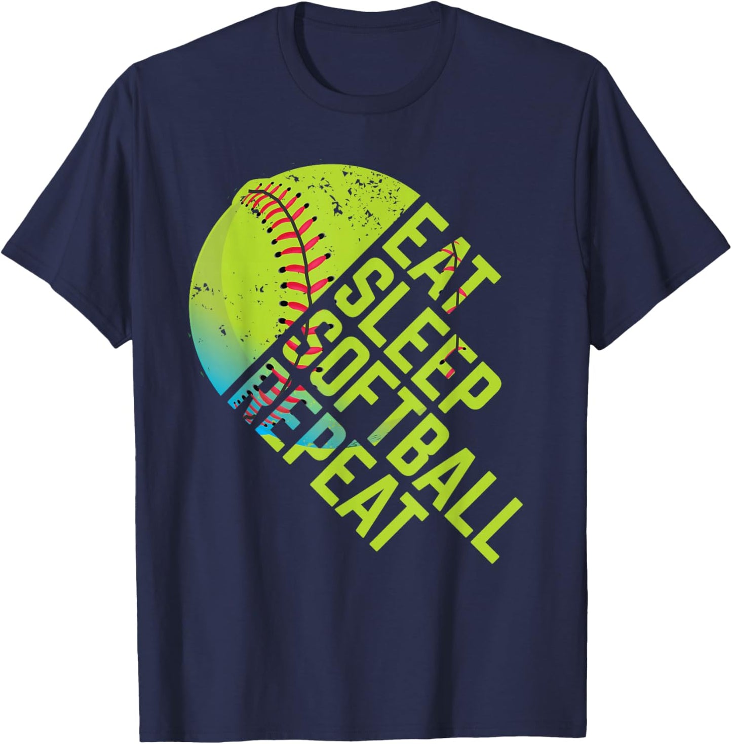 Eat Sleep Softball Repeat Funny Bat & Ball Player Sports Gag T-Shirt - T-Shirt | Navy