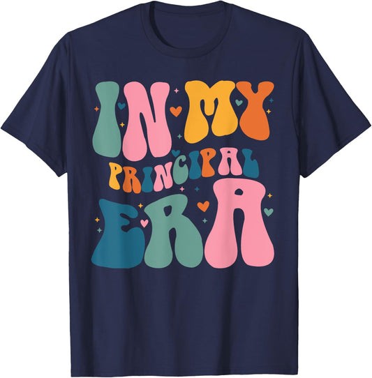 In My Principal Era Funny Groovy Color T-Shirt - T-Shirt | Navy