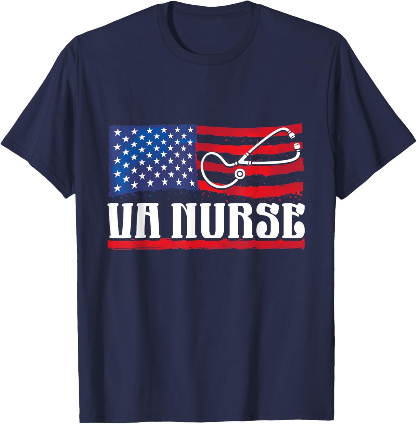USA American Flag Vintage VA Veteran Nurse 4th of July Women T-Shirt - T-Shirt | Navy