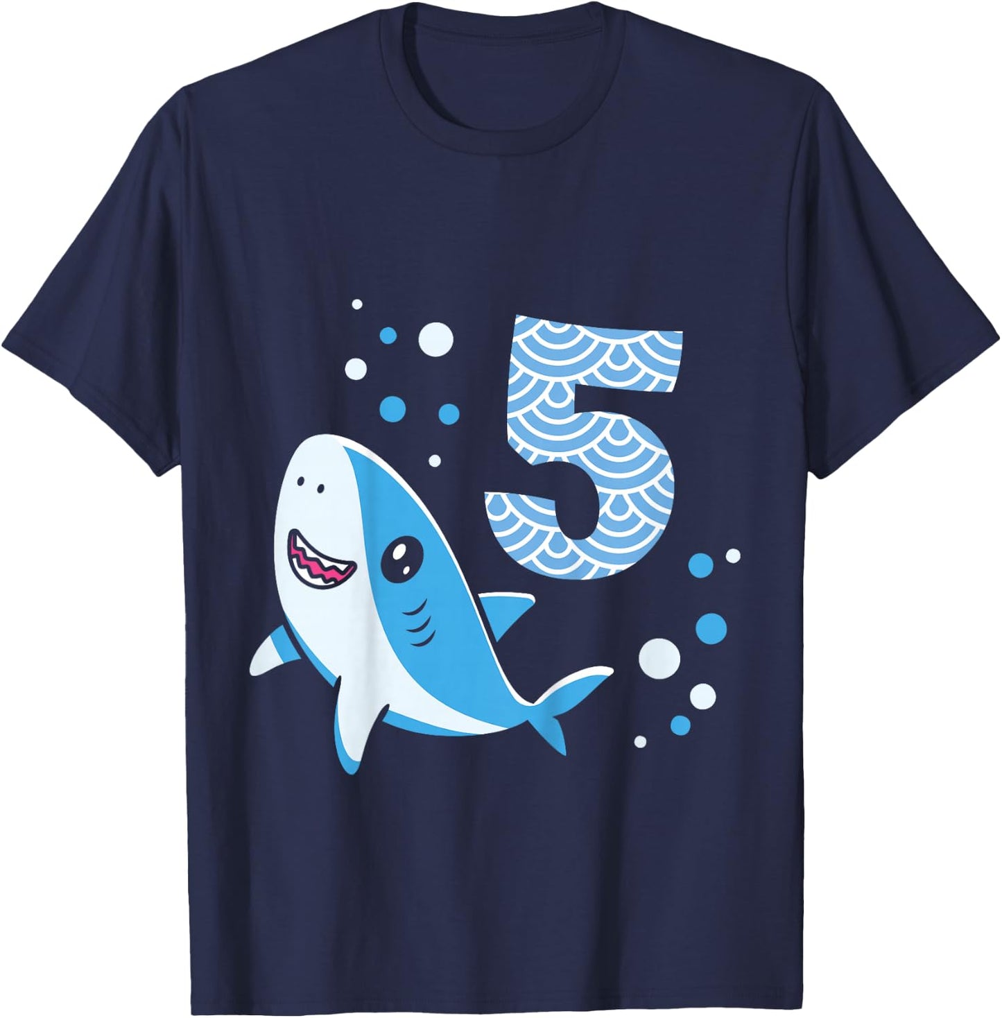 5th Birthday Boys Shark 5 years Old Ocean Shark B-day T-Shirt - T-Shirt | Navy