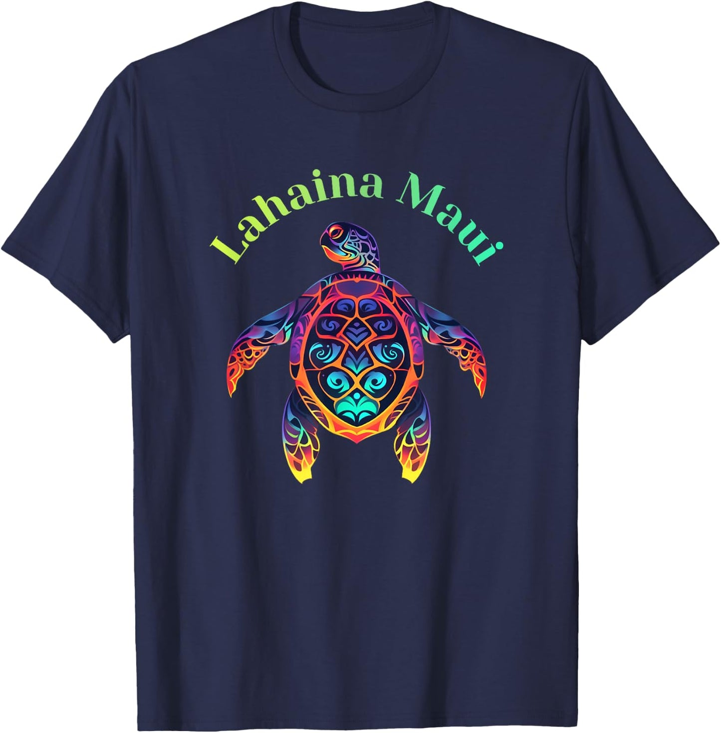 Colorful Lahaina Maui Hawaii Vacation Turtle T-Shirt - T-Shirt | Navy