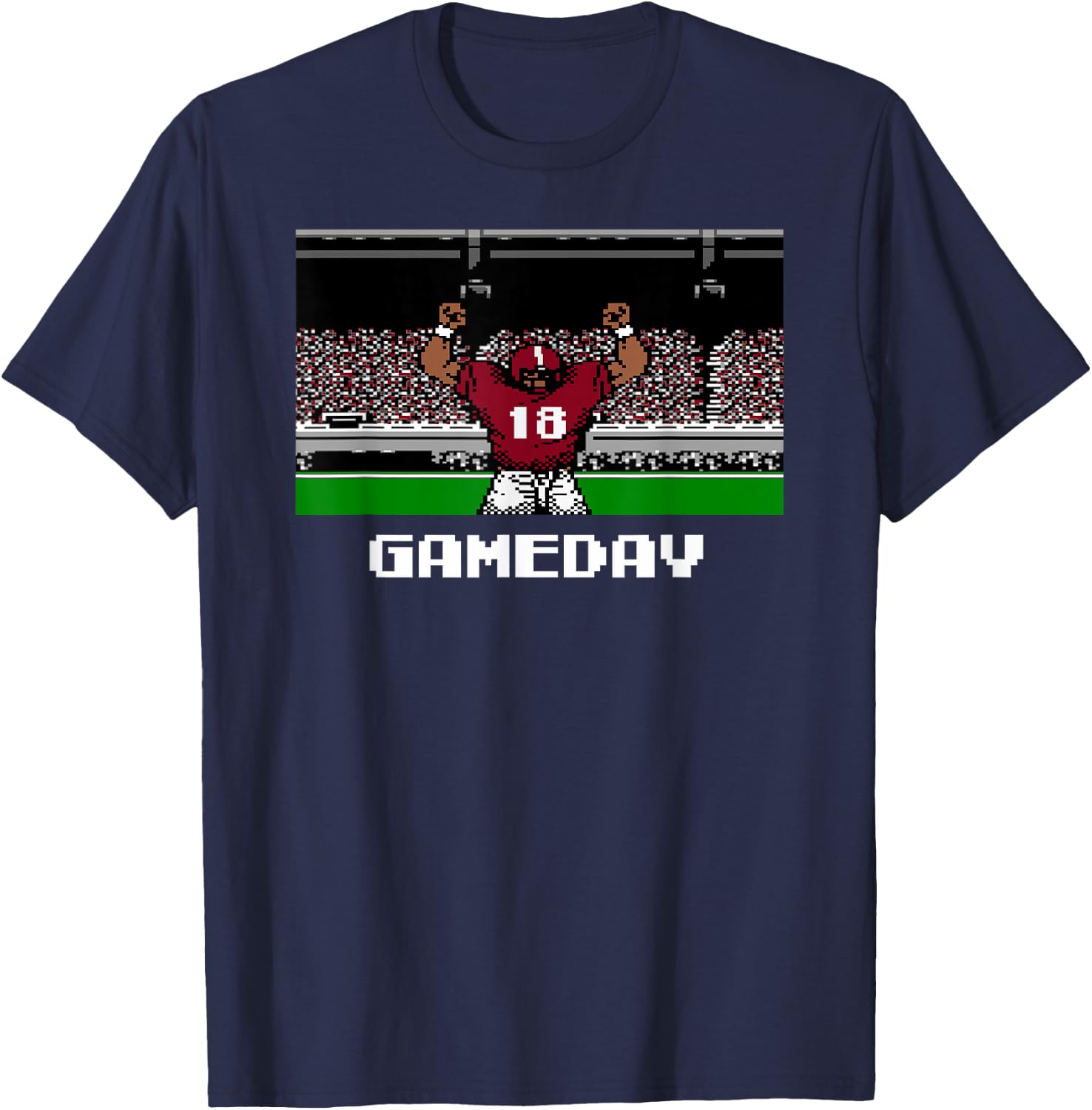 Retro Crimson and White Football Gameday 8 Bit Video Game T-Shirt - T-Shirt | Navy