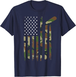 Hockey American Flag Shirt Camo US Patriotic Hockey Player Kids Men T-Shirt - T-Shirt | Navy