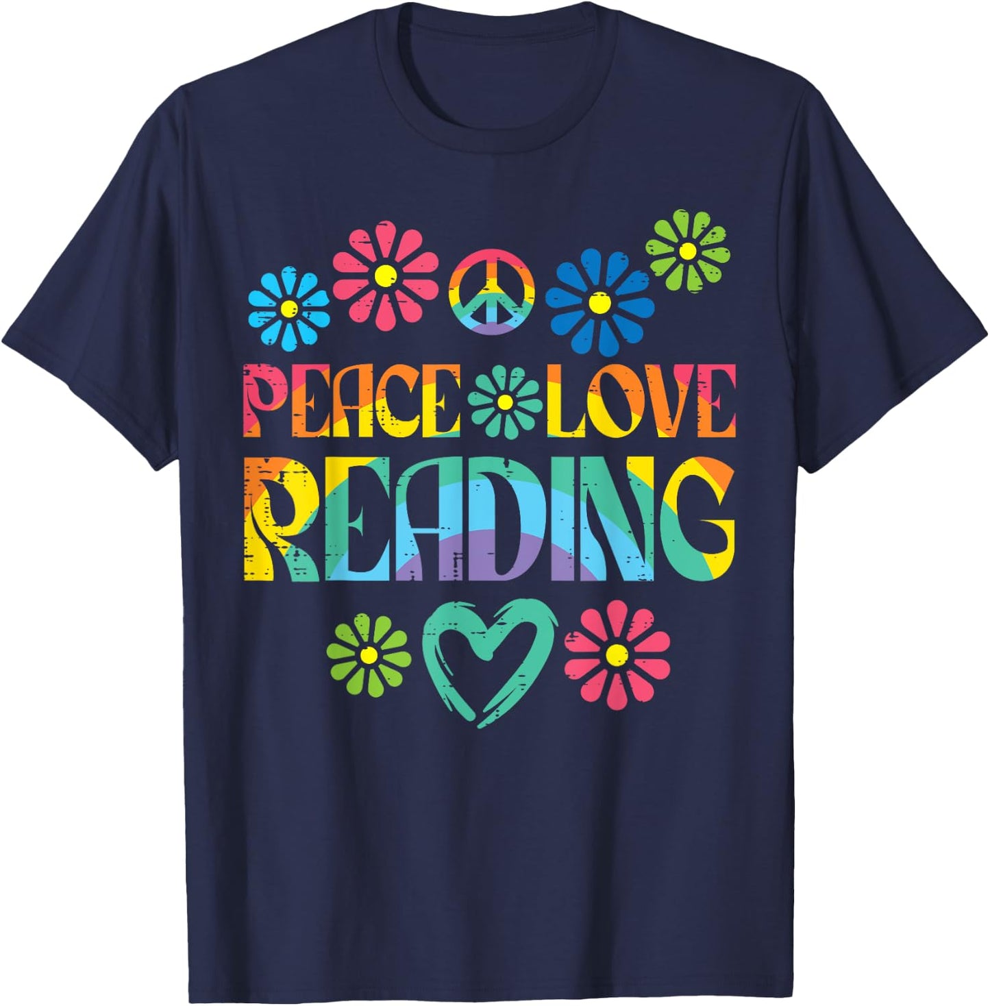 Peace Love Reading Tie Dye Book Lover Bookworm Librarian T-Shirt - T-Shirt | Navy