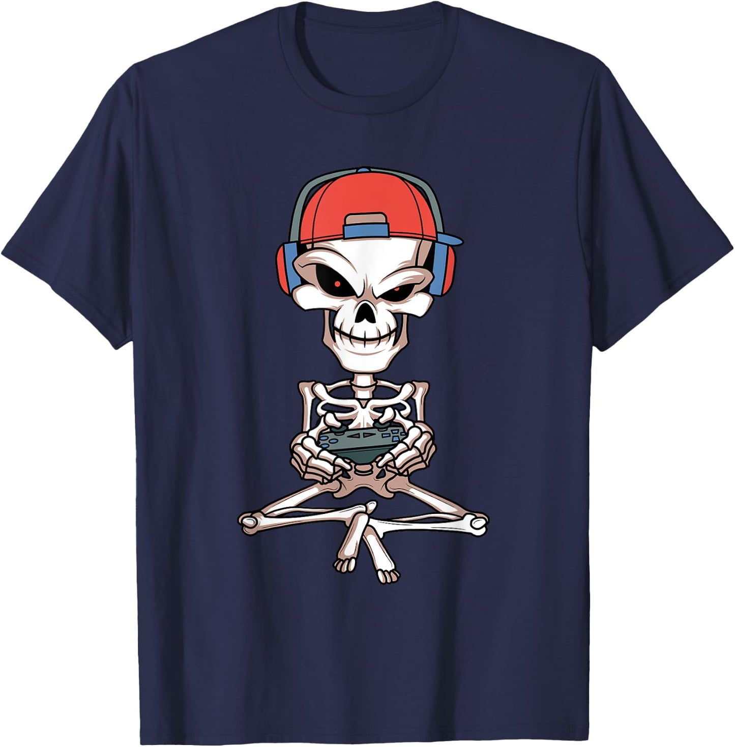 Funny Skeleton Skull Video Gamer Halloween Outfit Men Boys T-Shirt - T-Shirt | Navy
