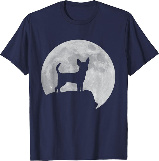 Moon And Dog Silhouette - Chihuahua T-Shirt - T-Shirt | Navy