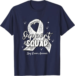 Support Squad White Ribbon Lung Cancer Awareness T-Shirt - T-Shirt | Navy