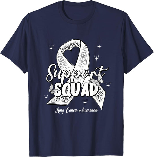 Support Squad White Ribbon Lung Cancer Awareness T-Shirt - T-Shirt | Navy