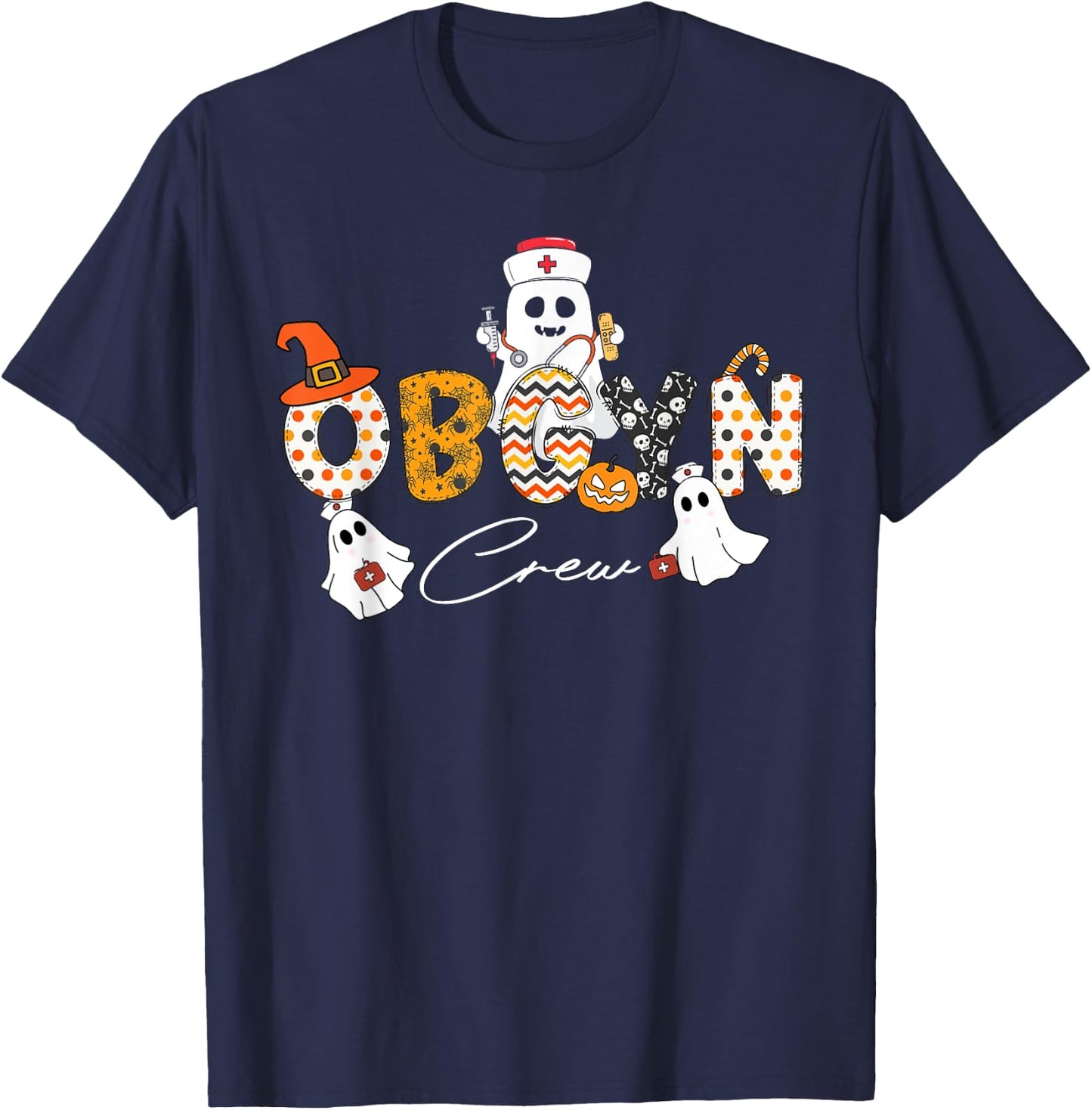 Halloween OBGYN Crew Ghost Obstetrics Nurse Squad Pumpkin T-Shirt - T-Shirt | Navy