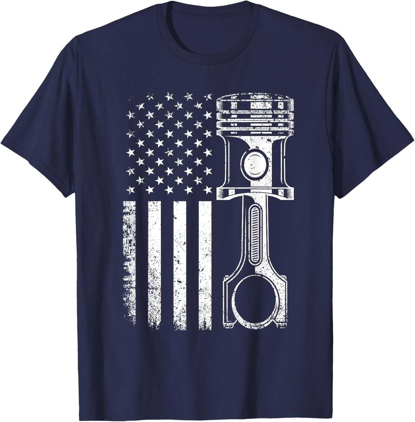 Vintage Mechanic Shirt Men American Flag Piston Mechanic T-Shirt - T-Shirt | Navy