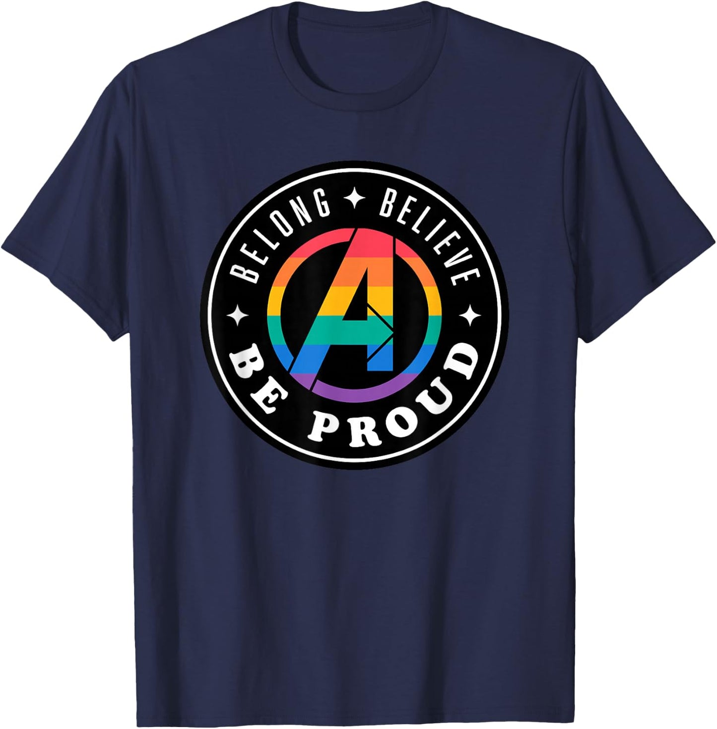 Marvel Pride Rainbow Avengers Logo Belong Believe Be Proud T-Shirt - T-Shirt | Navy