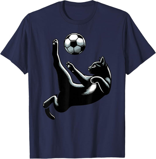 Black Cat Bicycle Kick - Soccer Fans Women Men Kids T-Shirt - T-Shirt | Navy