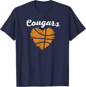 Varsity Blues & Gold Cougars Heart Basketball - -Kids, Black, Small T-Shirt - T-Shirt | Navy