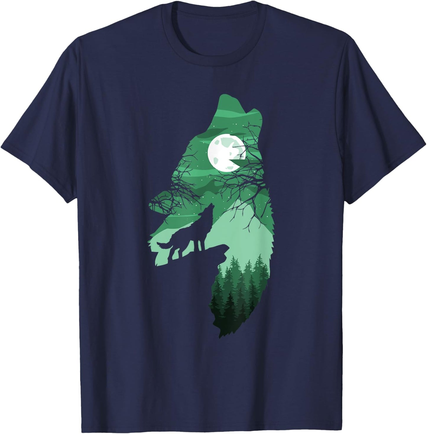 Howling Wolf with Full Moon Wolf Men Women Kids Boys T-Shirt - T-Shirt | Navy