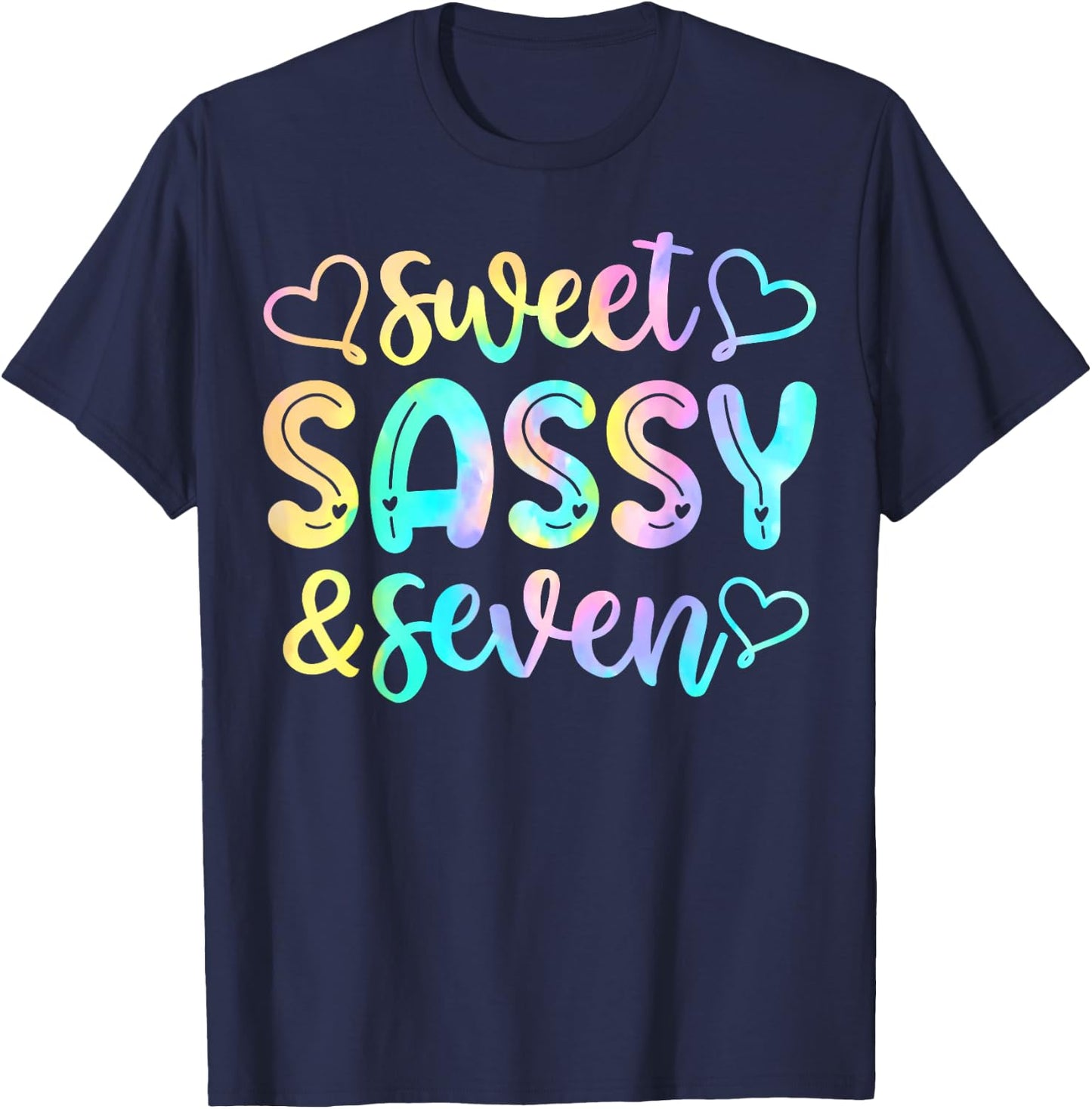 7th Birthday Girl Sweet Sassy And Seven 7 Years Old Girls T-Shirt - T-Shirt | Navy