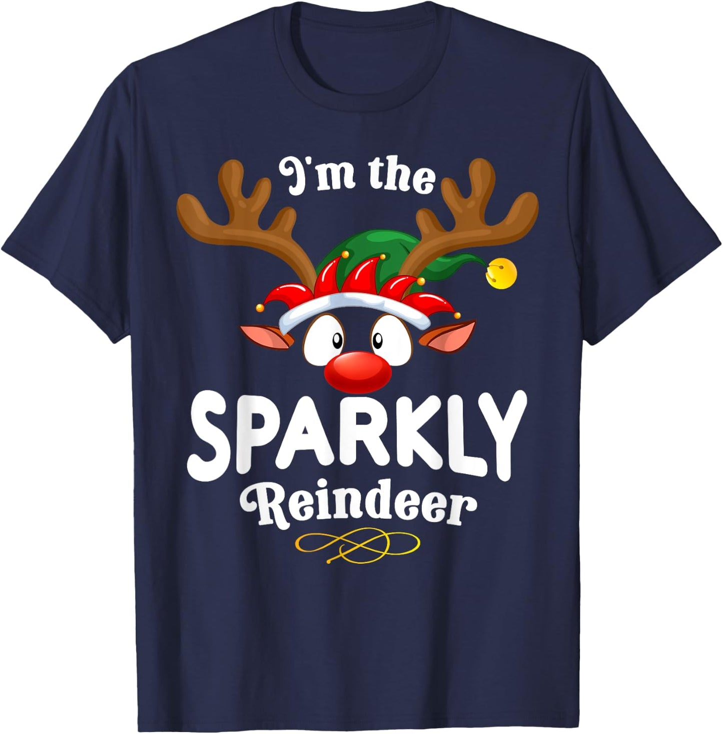 Christmas PJS Sparkly XMas Reindeer Matching T-Shirt - T-Shirt | Navy