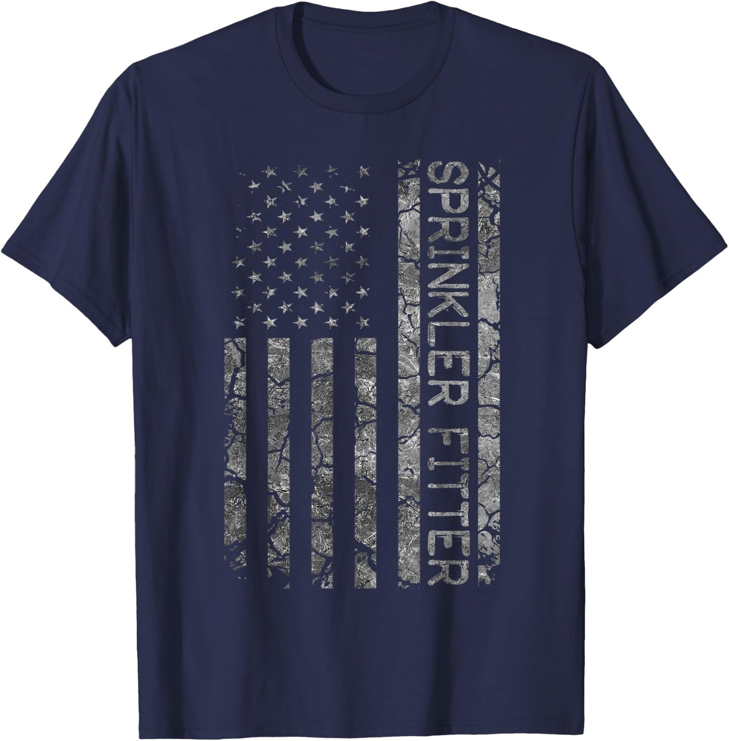 Funny Job Title Worker American Flag Sprinkler Fitter Men T-Shirt - T-Shirt | Navy