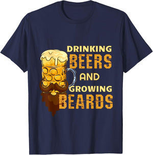 Funny Beard, Drinking Beers And Growing Beards T-Shirt - T-Shirt | Navy