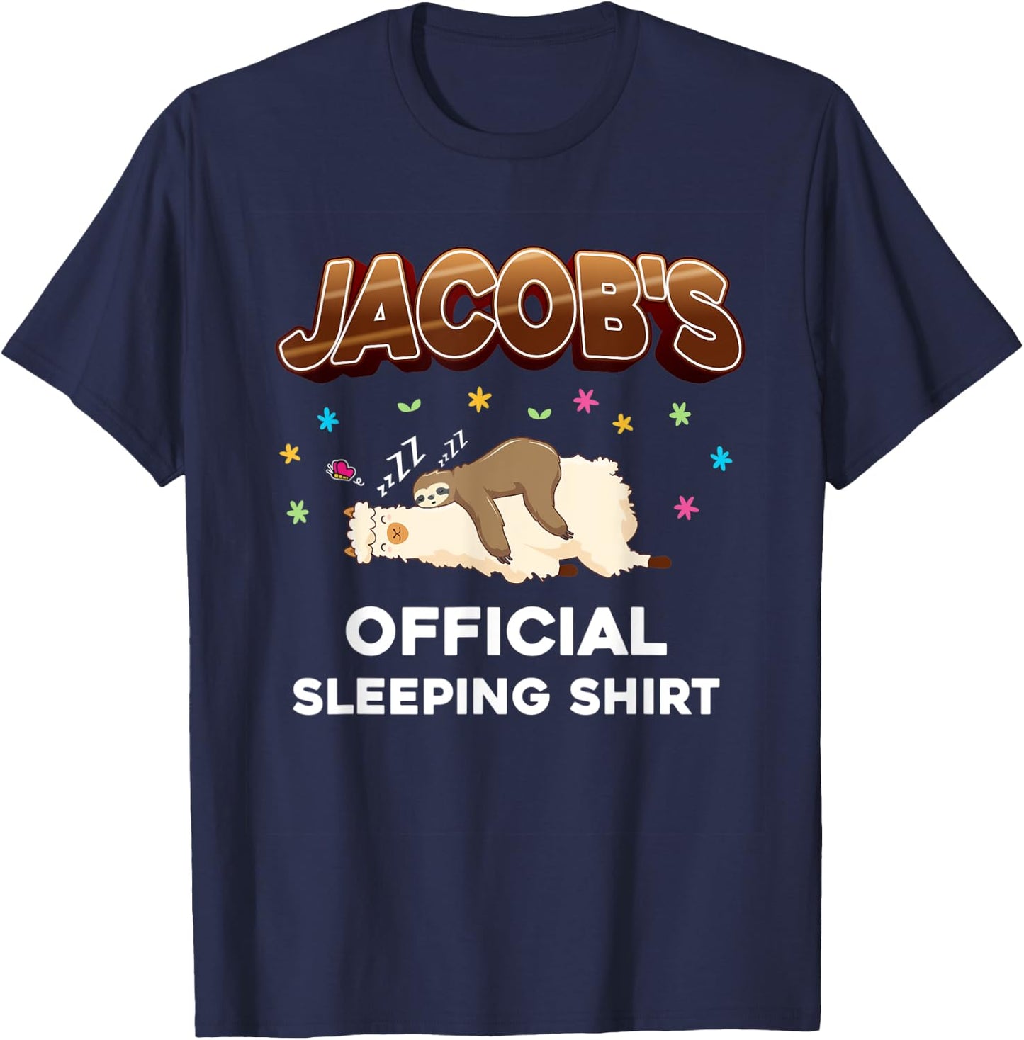 Jacob Name Sleeping Shirt Sleep Personalized Pajama T-Shirt - T-Shirt | Navy
