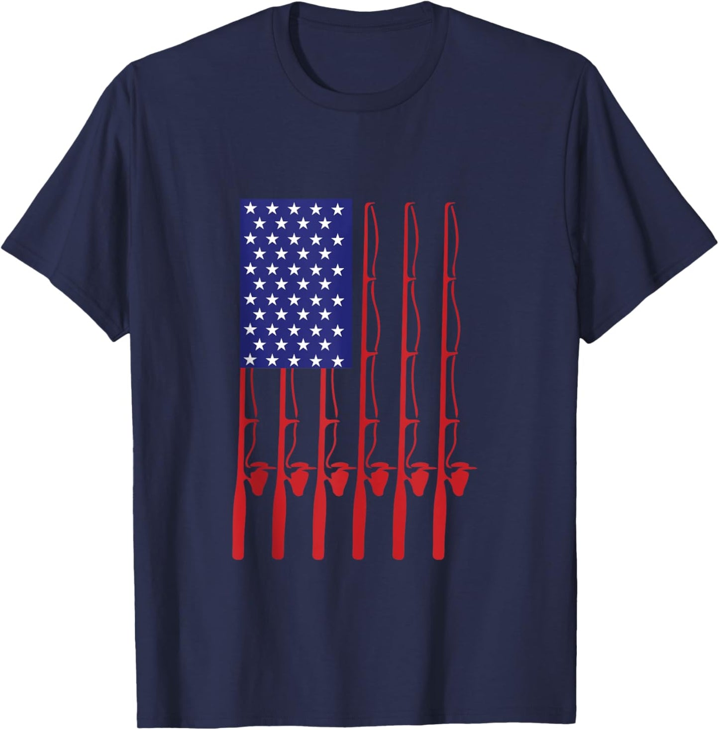 4th of July Shirt Patriotic American Flag Design Fishing T-Shirt - T-Shirt | Navy