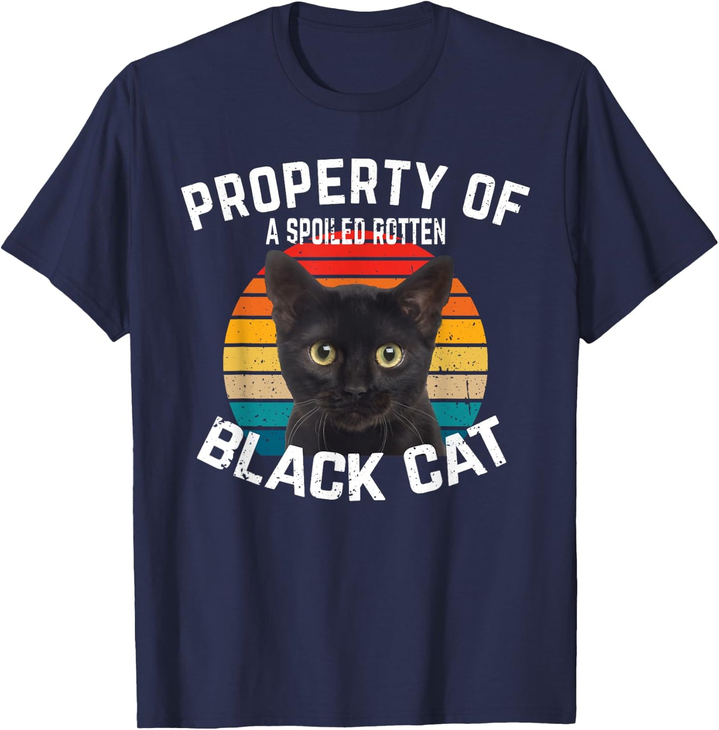 Cat Black Vintage Eighties Style Retro Property Cat T-Shirt - T-Shirt | Navy