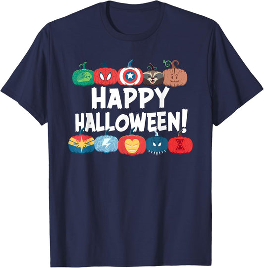 Marvel Super Heroes Decorated Pumpkins Happy Halloween! T-Shirt - T-Shirt | Navy