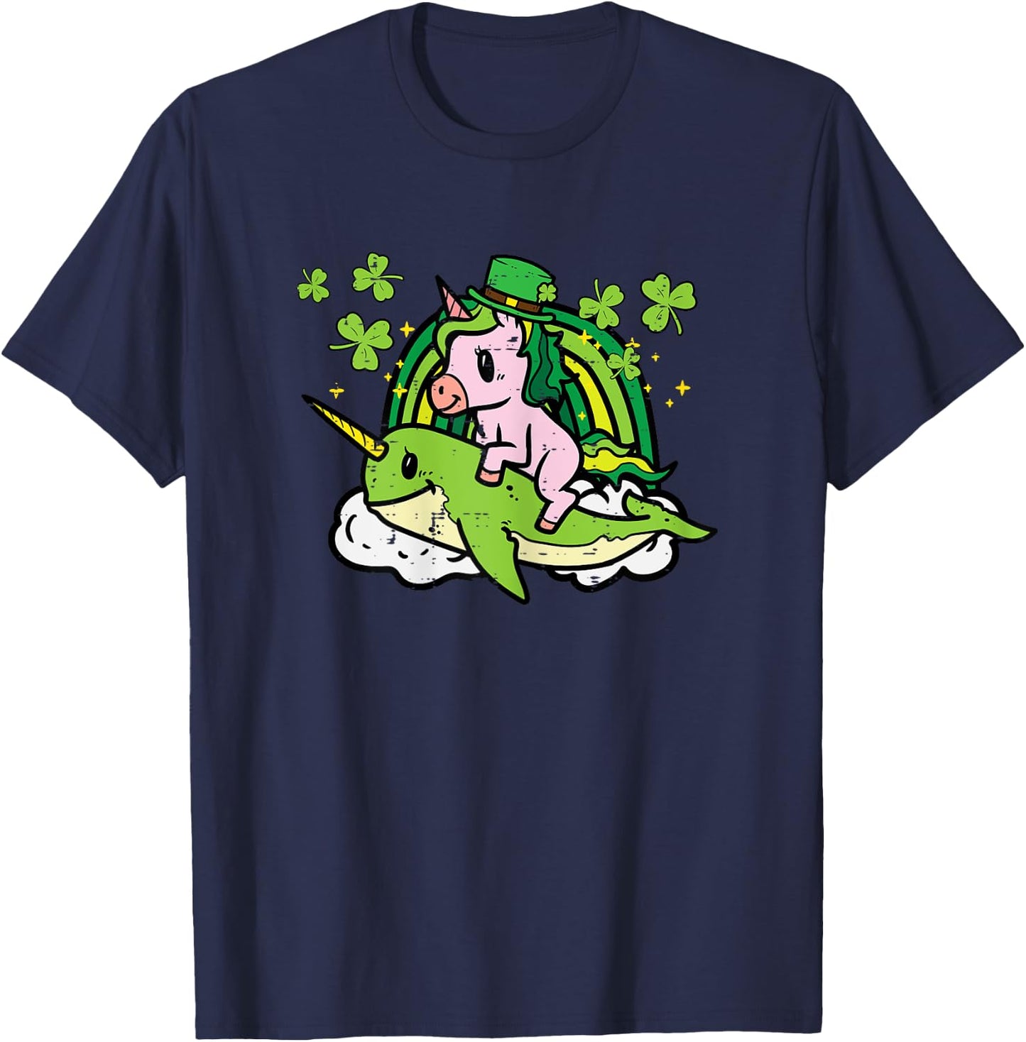 St Patricks Day Unicorn On Narwhal Irish Girls Kids Toddlers T-Shirt - T-Shirt | Navy