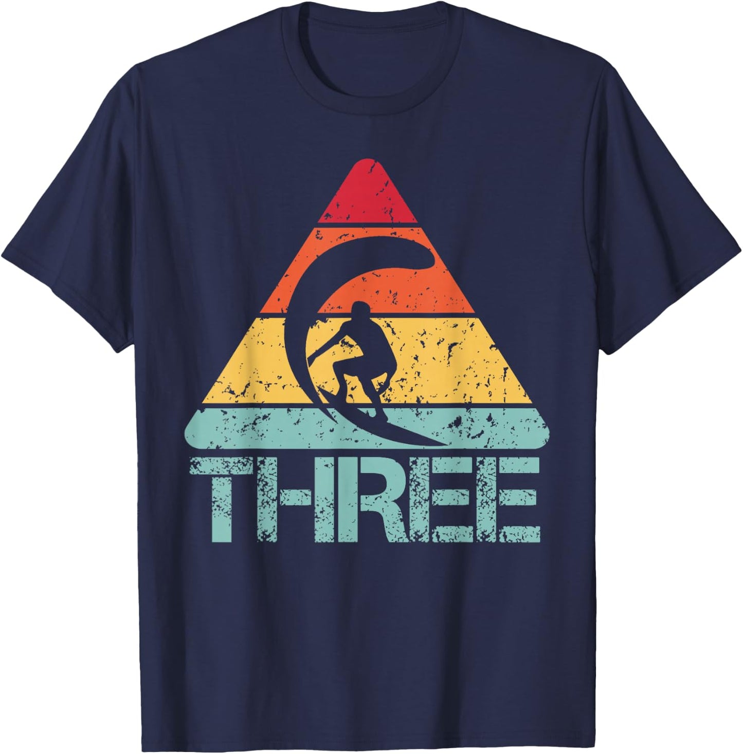 Three Birthday Surfer 3rd 3 Year Old Surfing Birthday T-Shirt - T-Shirt | Navy