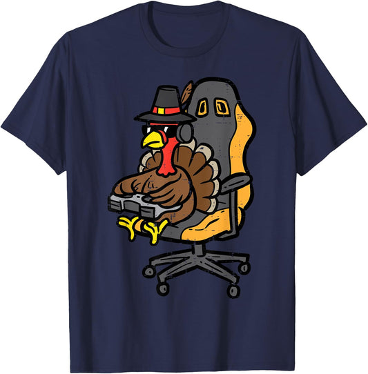 Thanksgiving Turkey Gaming Gamer Men Boys Kids Teen Youth T-Shirt - T-Shirt | Navy