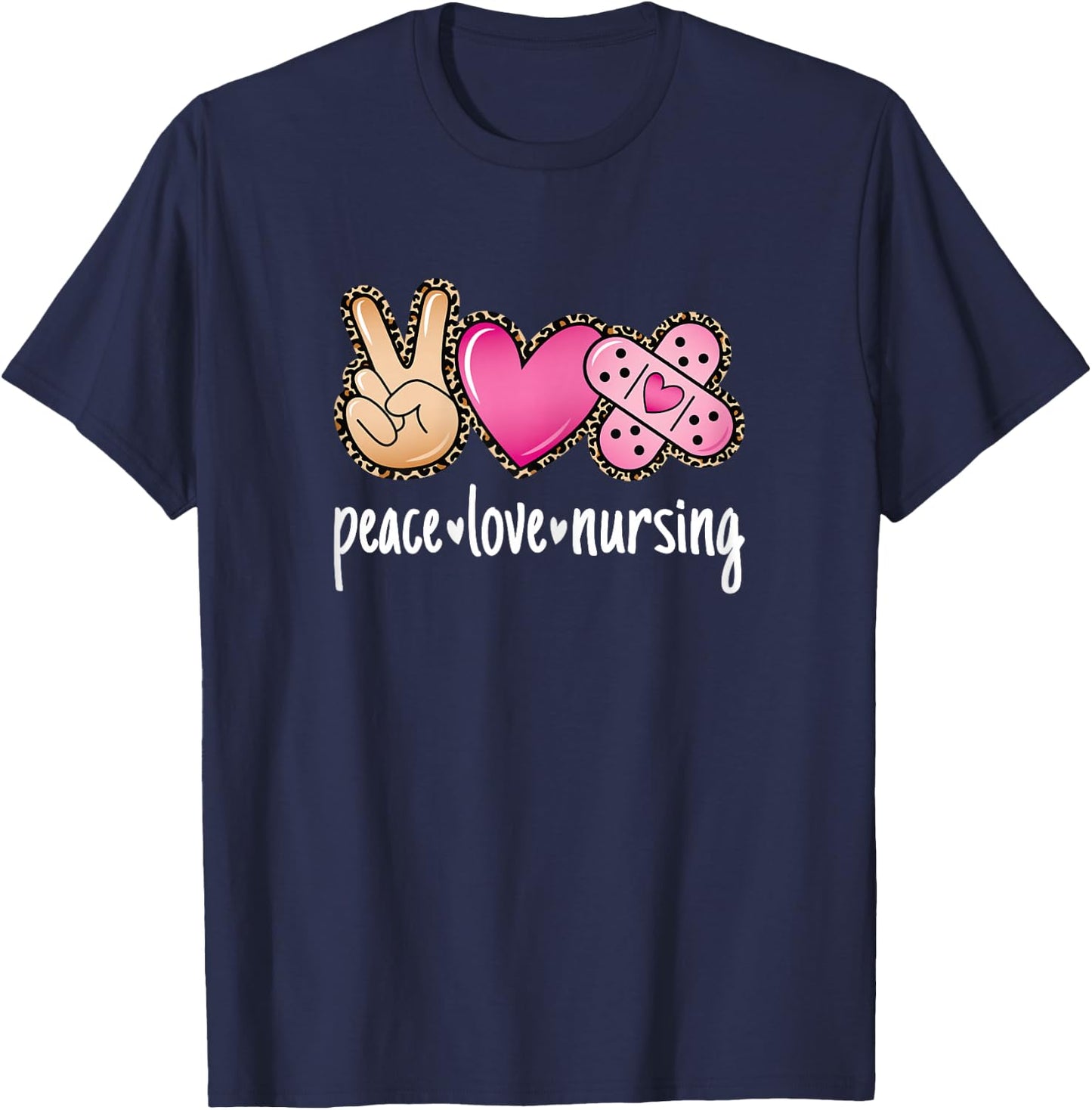 Peace Love Nursing Leopard Print Cute Nurse Women T-Shirt - T-Shirt | Navy