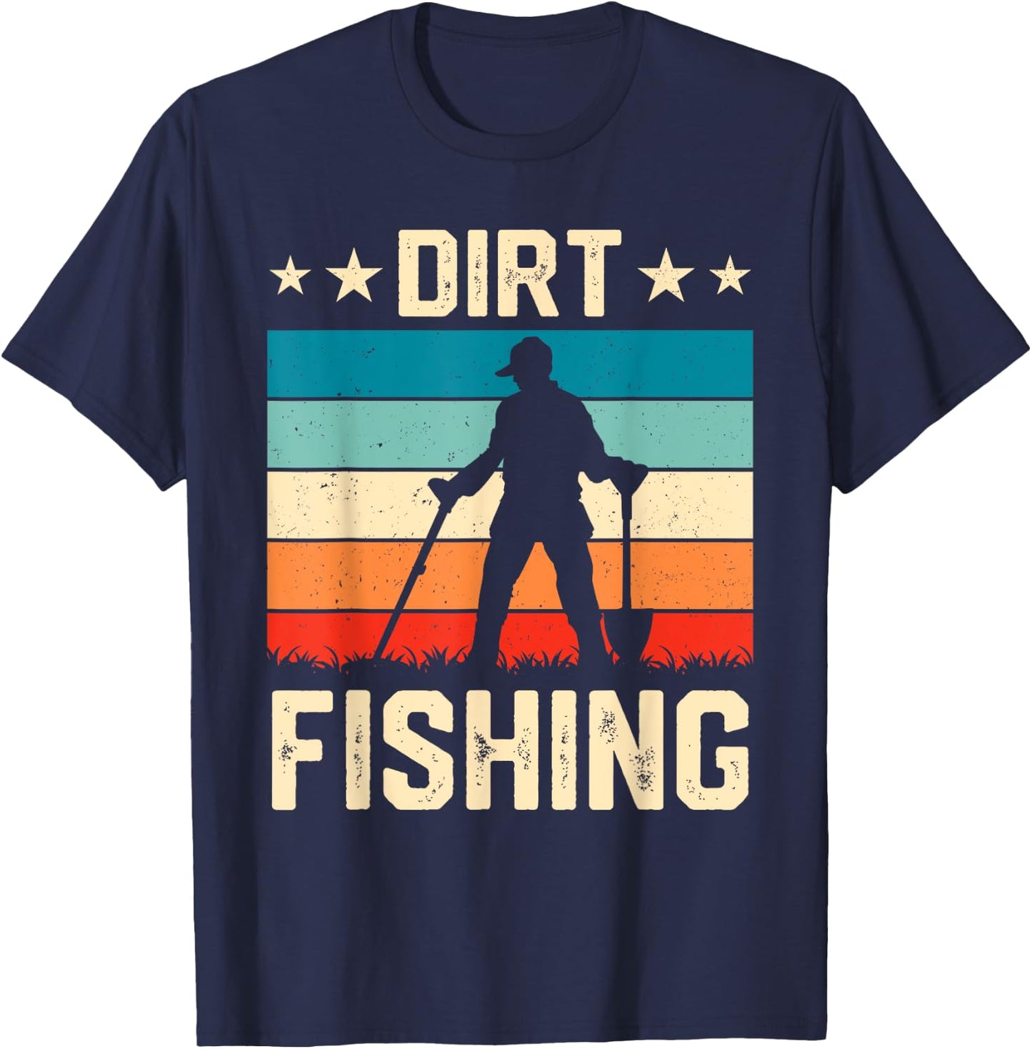 Retro Dirt Fishing Men Metal Detecting Vintage T-Shirt - T-Shirt | Navy