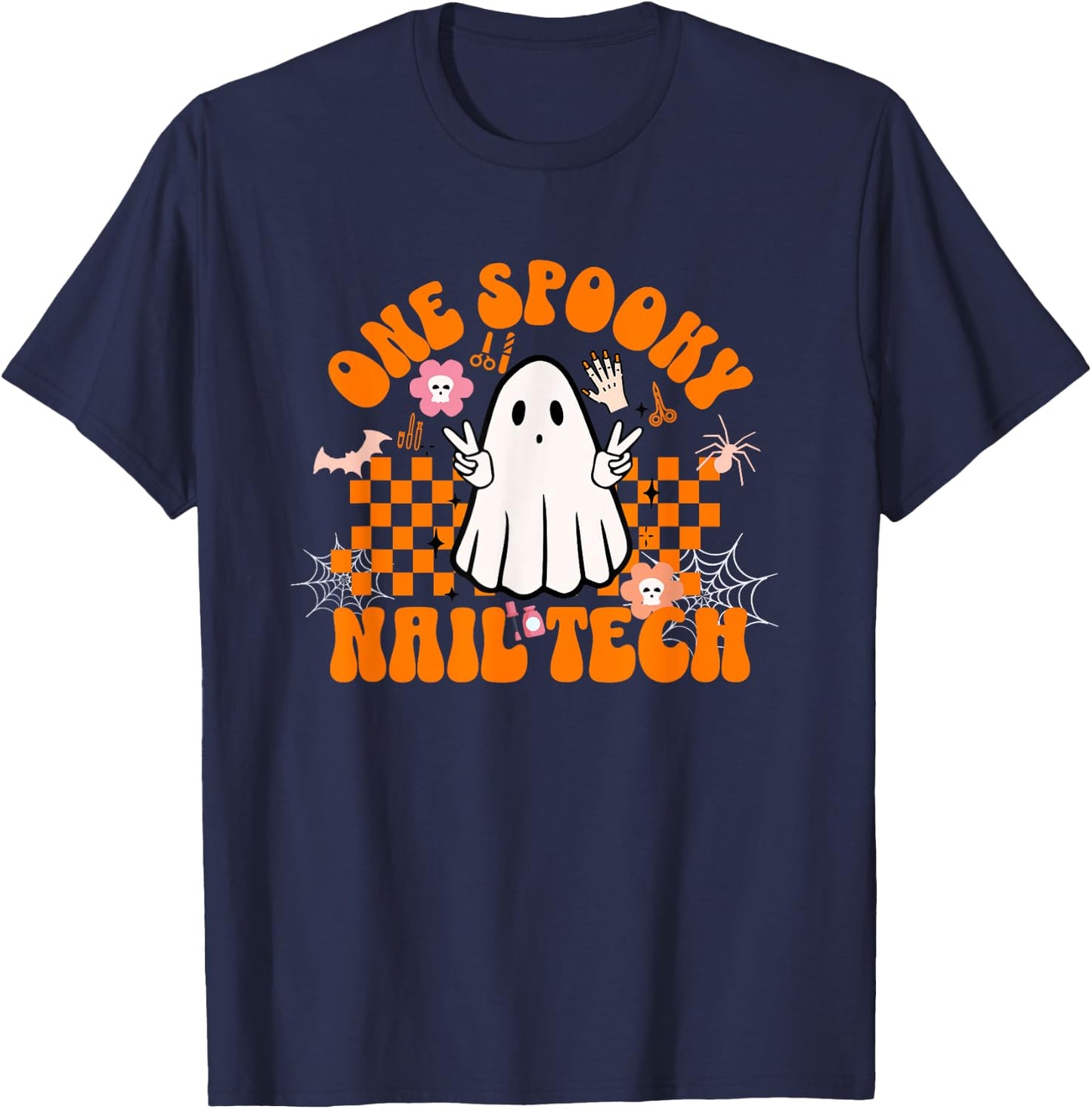 One Spooky Nail Tech Halloween for Nail Technicians Artists T-Shirt - T-Shirt | Navy