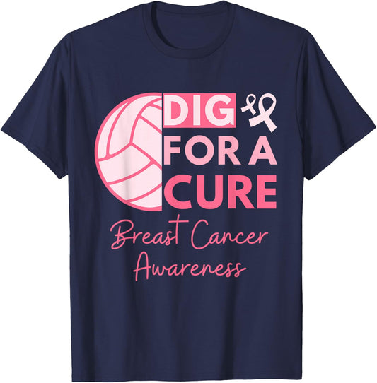 Breast Cancer Awareness Dig For A Cure Volleyball Pink Out T-Shirt - T-Shirt | Navy