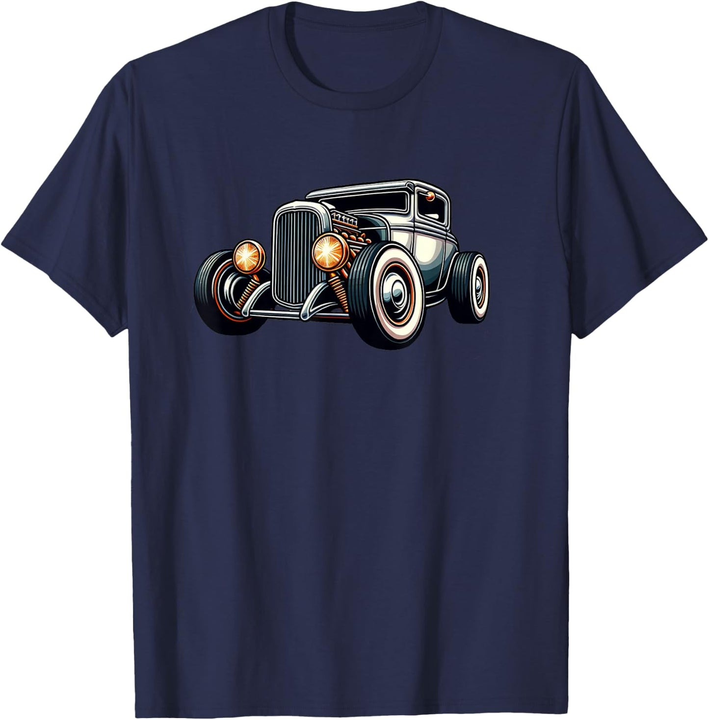 Classic Hot Rod Retro Vintage Custom Hotrod Car Illustration T-Shirt - T-Shirt | Navy