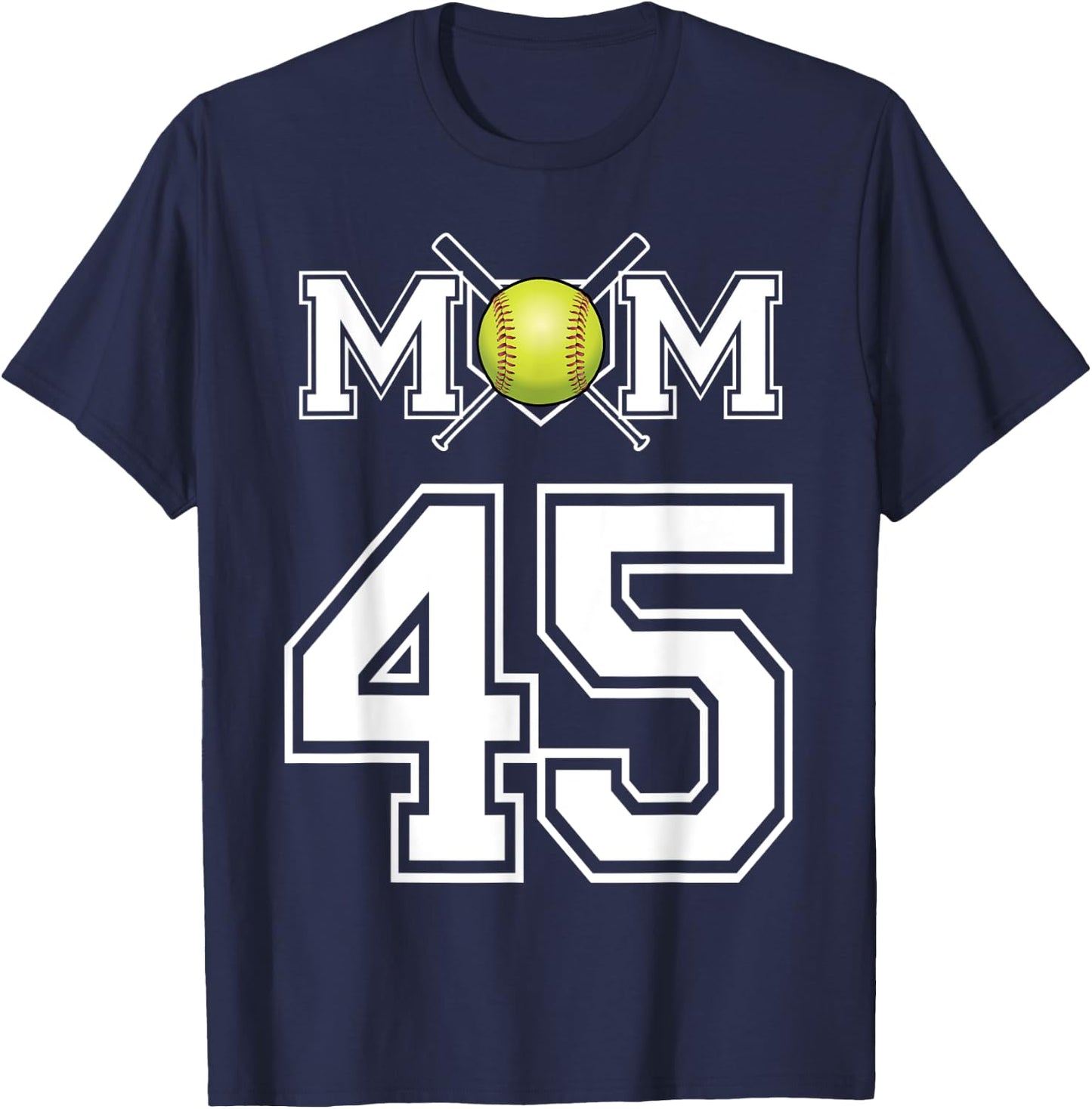 Number 45 Player Softball Mom Biggest Fan Wear T-Shirt - T-Shirt | Navy